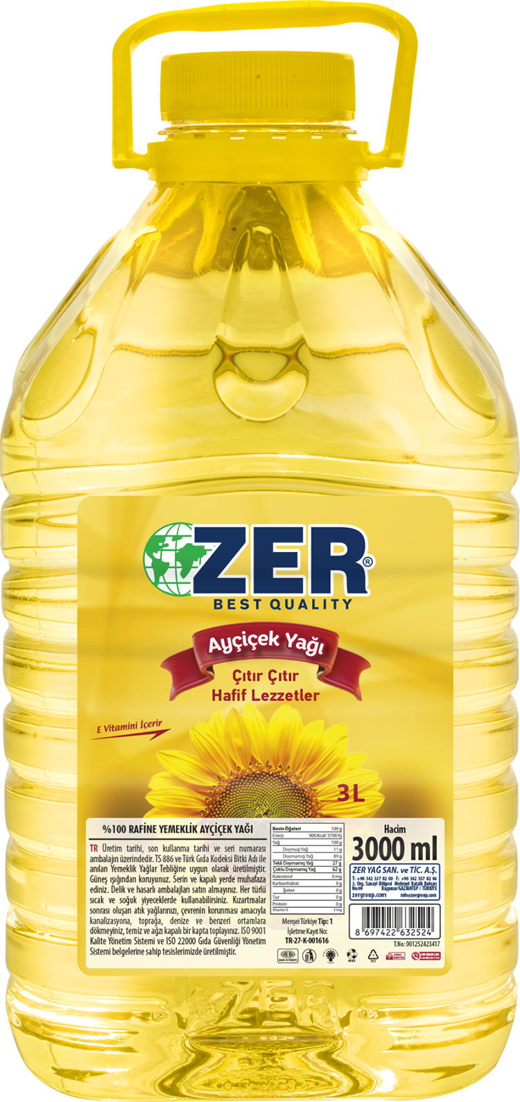 
								
								
																		ZER PET DAMACANA AYÇİÇEK YAĞI 3 LT